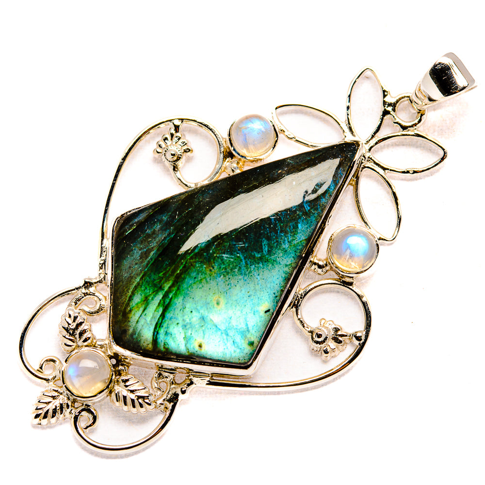 Sterling silver labradorite pendant with blue-green center stone and four moonlike opal stones