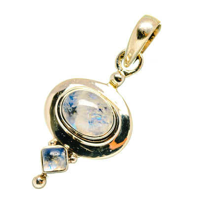 Gold-tone moonstone pendant with oval opalescent center and square stone accents