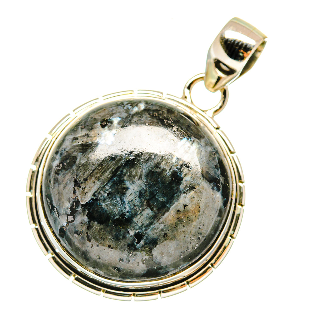 Round gabbro stone pendant in 925 sterling silver bezel with loop bail, round frame.