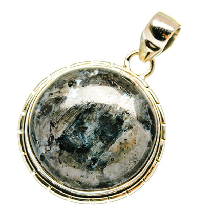 Round gabbro stone pendant in 925 sterling silver bezel with loop bail, round frame.