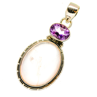 Oval rose quartz and amethyst pendant in gold-tone 925 sterling silver with bail
