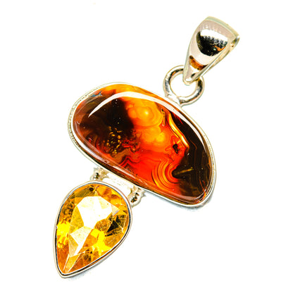 Sterling silver pendant with oval fire agate and teardrop citrine accents