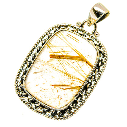 Rutilated quartz pendant in oval sterling silver bezel with golden needle inclusions