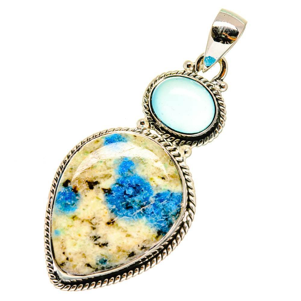 Two-stone oval pendant: blue aqua top stone and mottled blue bottom stone in silver