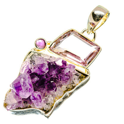 Amethyst crystal sterling silver pendant with rectangular amethyst and purple round stone