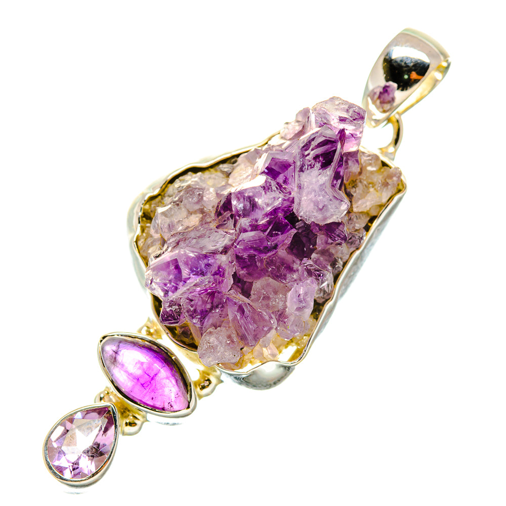 925 sterling silver amethyst pendant with purple druzy cluster and pink drop stones