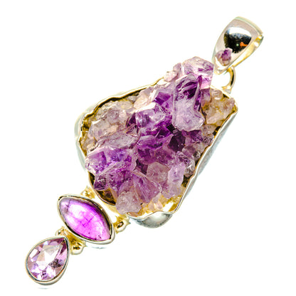 925 sterling silver amethyst pendant with purple druzy cluster and pink drop stones