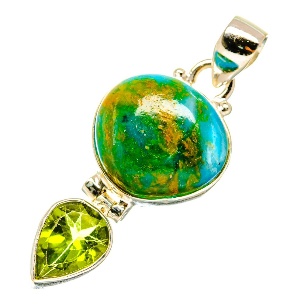 Sterling silver pendant with round green-blue opal cabochon and green peridot teardrop