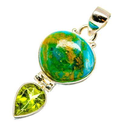 Sterling silver pendant with round green-blue opal cabochon and green peridot teardrop