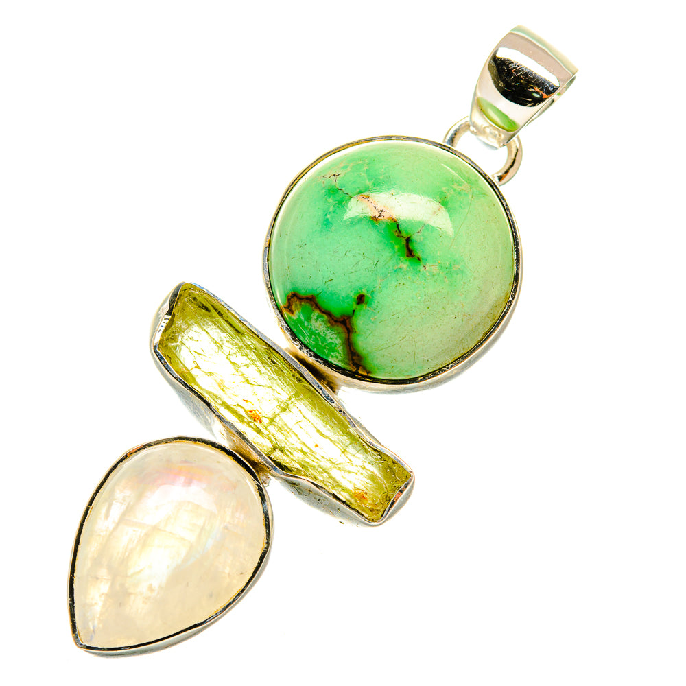 Tibetan Turquoise, Rainbow Moonstone, Green Tourmaline Pendants handcrafted by Ana Silver Co - PD4327