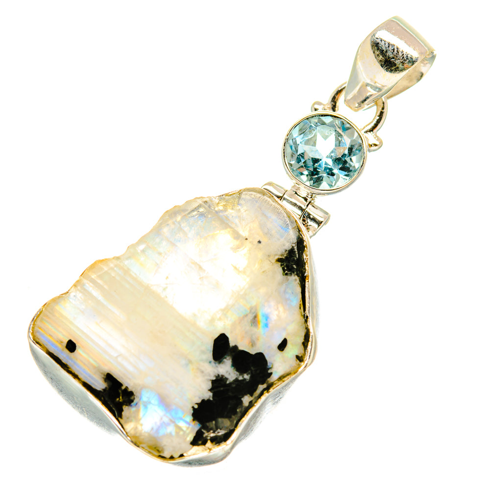 Rainbow Moonstone, Blue Topaz Pendants handcrafted by Ana Silver Co - PD4340