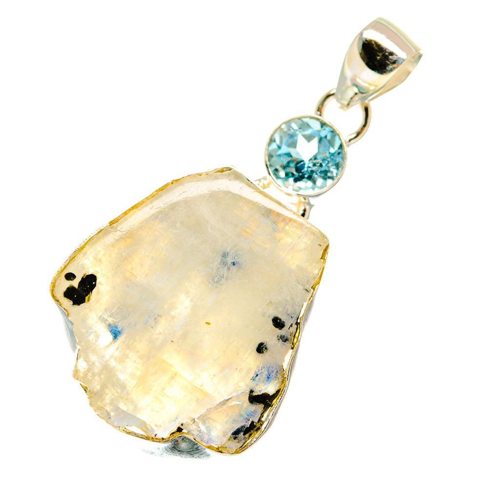 Rainbow Moonstone, Blue Topaz Pendants handcrafted by Ana Silver Co - PD4343