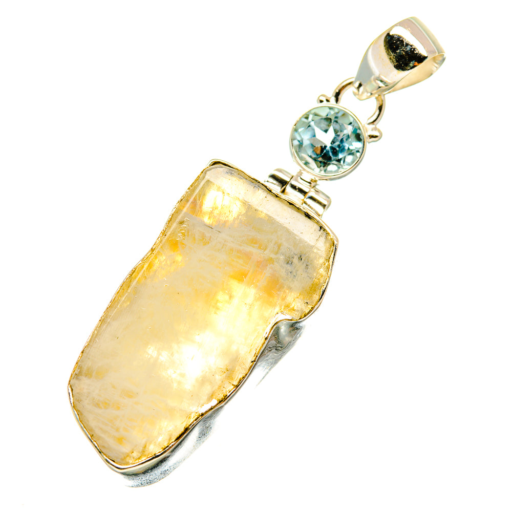 Rainbow Moonstone, Blue Topaz Pendants handcrafted by Ana Silver Co - PD4344