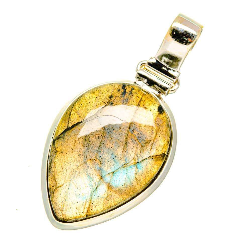 Sterling silver labradorite pendant with teardrop cabochon and bail