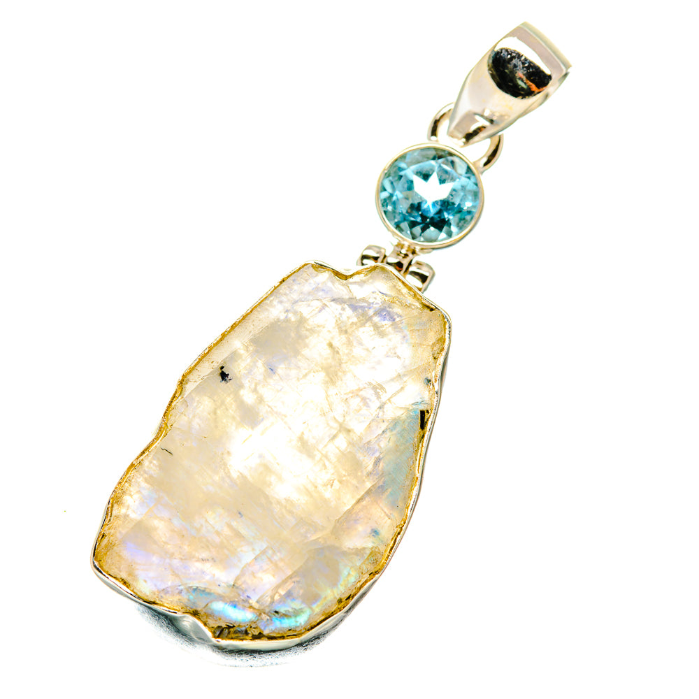 Rainbow Moonstone, Blue Topaz Pendants handcrafted by Ana Silver Co - PD4404