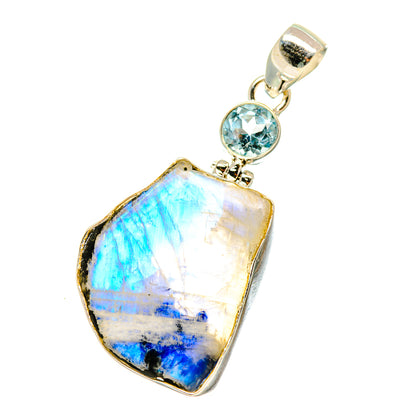 Rainbow Moonstone, Blue Topaz Pendants handcrafted by Ana Silver Co - PD4405