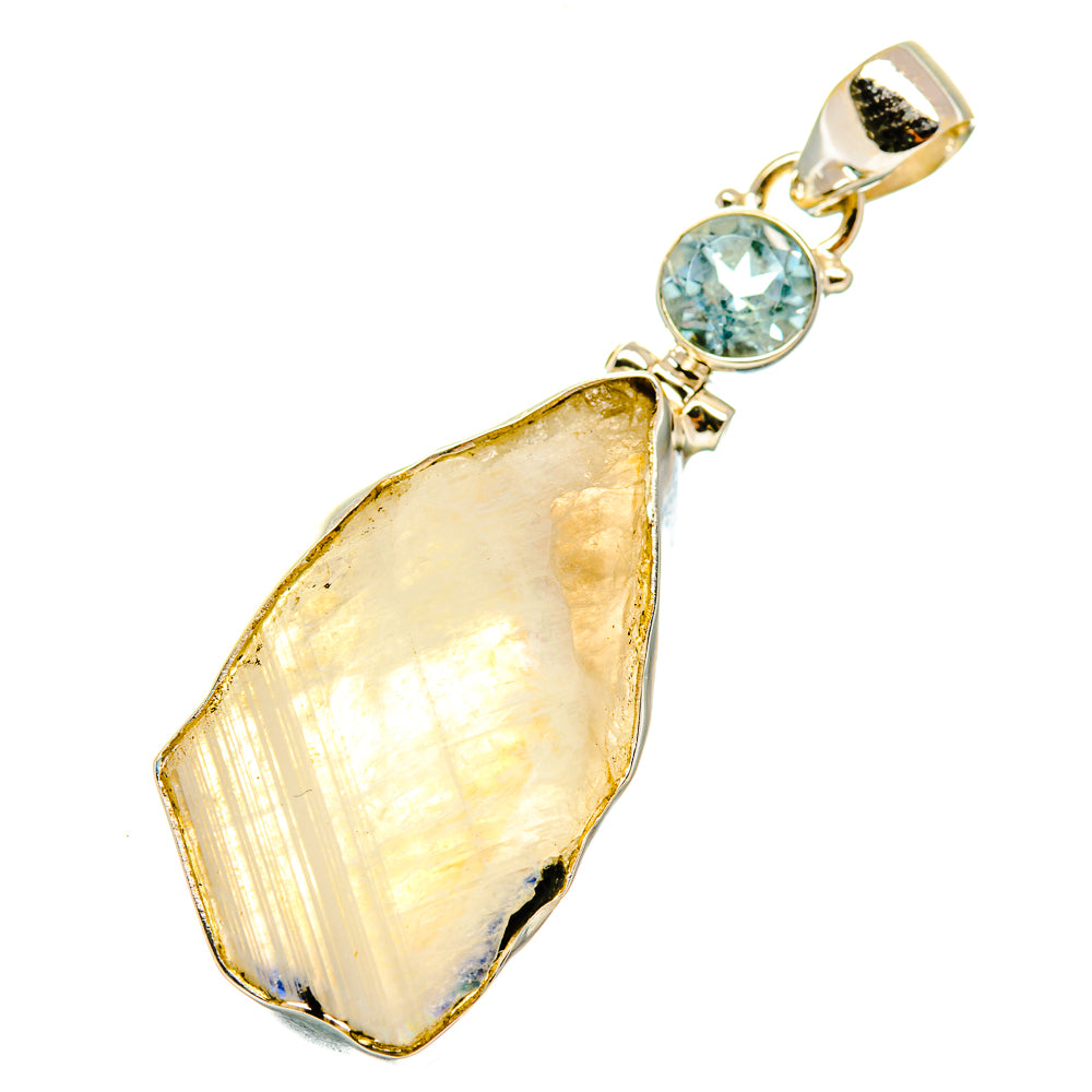 Sterling silver pendant with round blue gemstone and pear-shaped opal-like centerpiece
