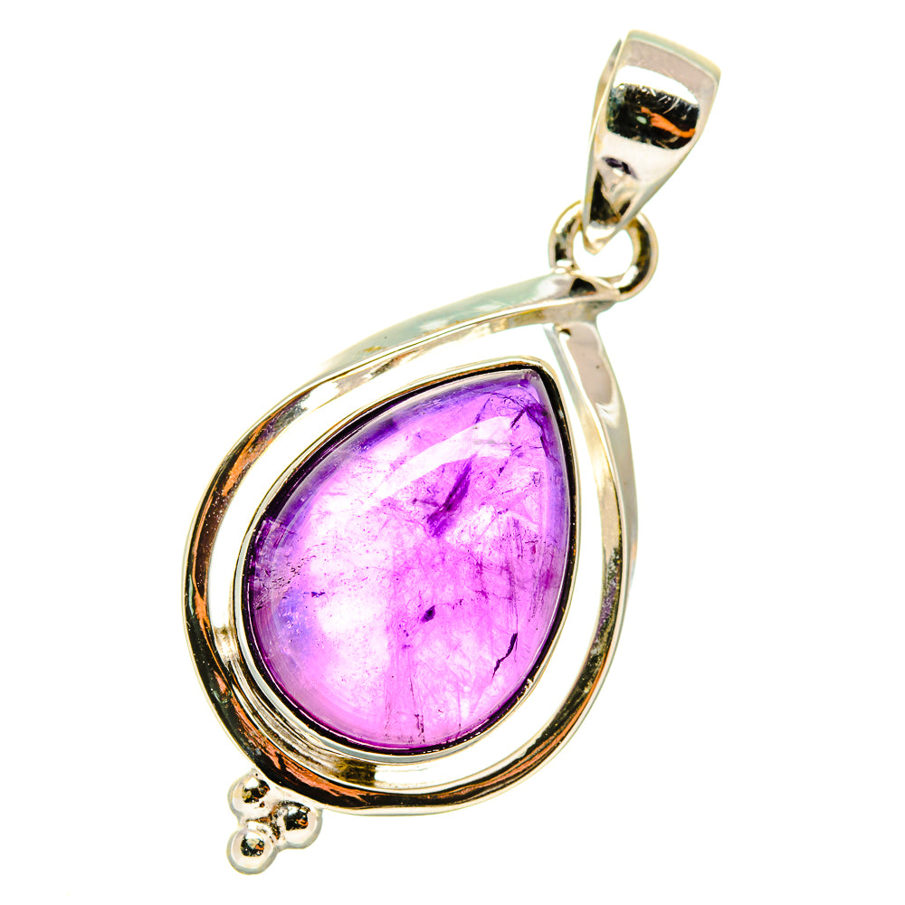 Amethyst teardrop pendant, purple cabochon with polished 925 sterling silver frame