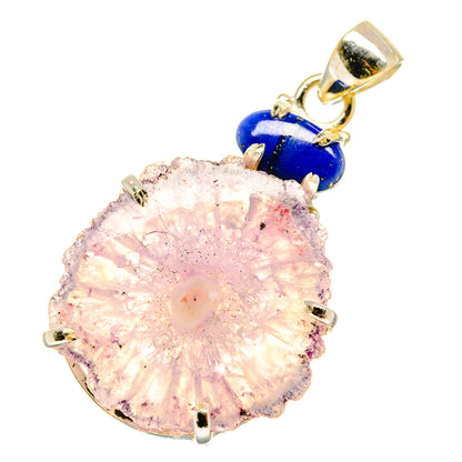 Amethyst crystal slice pendant with lapis lazuli accents and 925 sterling silver bail