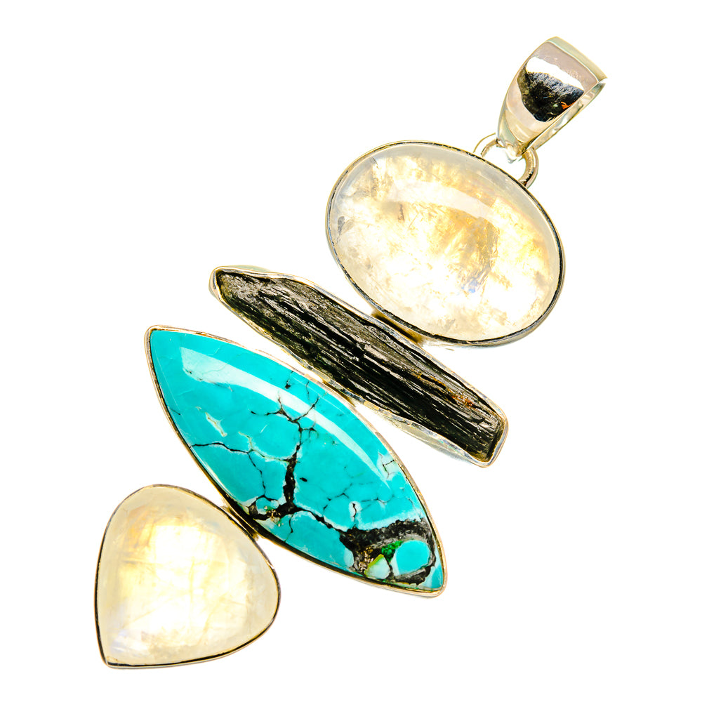 Tibetan Turquoise, Rainbow Moonstone, Green Tourmaline Pendants handcrafted by Ana Silver Co - PD4454