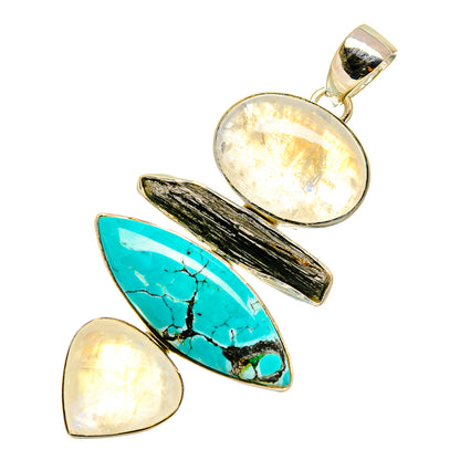 Tibetan Turquoise, Rainbow Moonstone, Green Tourmaline Pendants handcrafted by Ana Silver Co - PD4454
