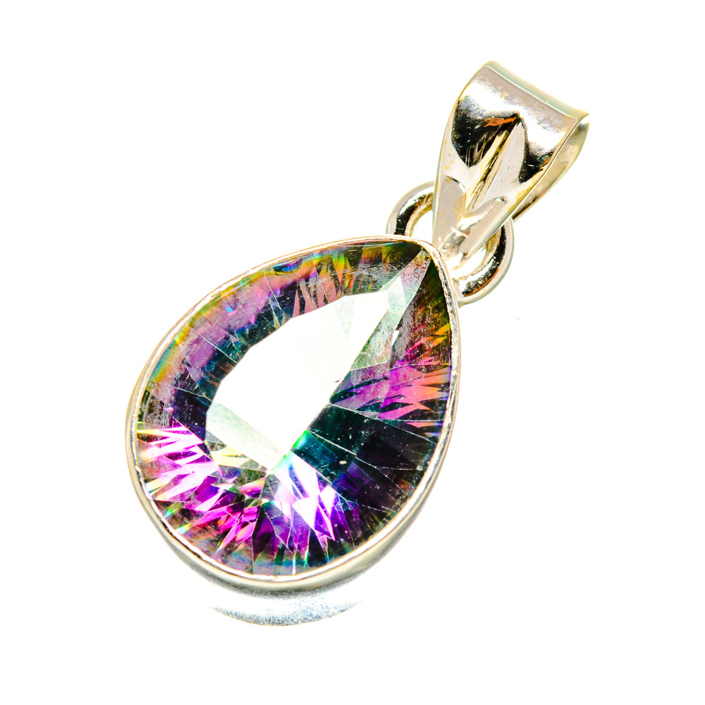 Teardrop mystic topaz pendant with prismatic rainbow gemstone and polished silver bail