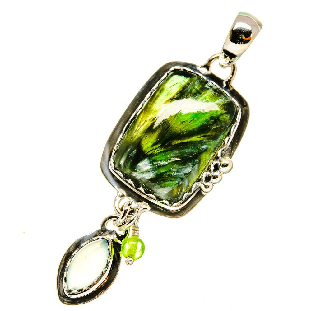 Sterling silver gemstone pendant with green teardrop marbled stone and oval light drop charm