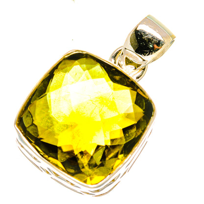 Olive quartz pendant with teardrop faceted stone in sterling silver frame