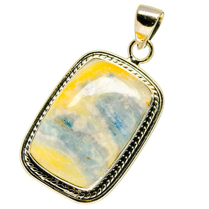 925 sterling silver scheelite pendant with rectangular blue-white stone, rope border