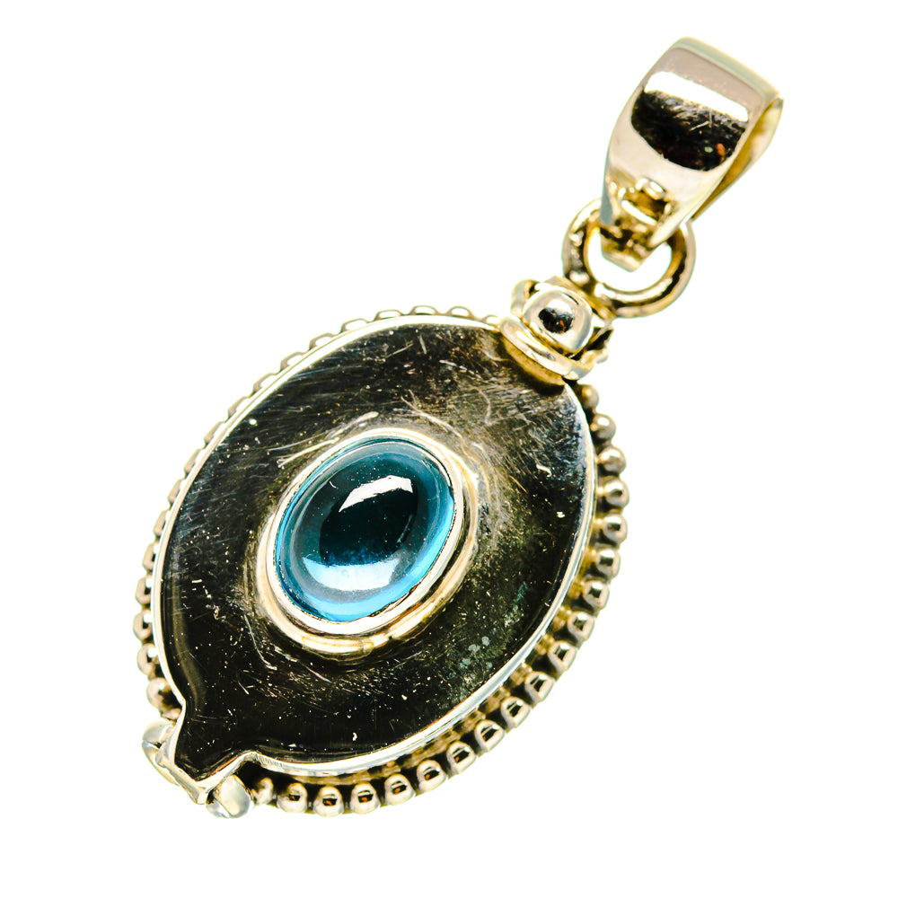 Blue fluorite cabochon pendant in gold-tone 925 sterling silver bezel
