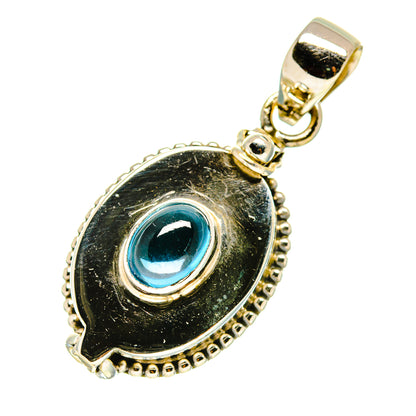 Blue fluorite cabochon pendant in gold-tone 925 sterling silver bezel