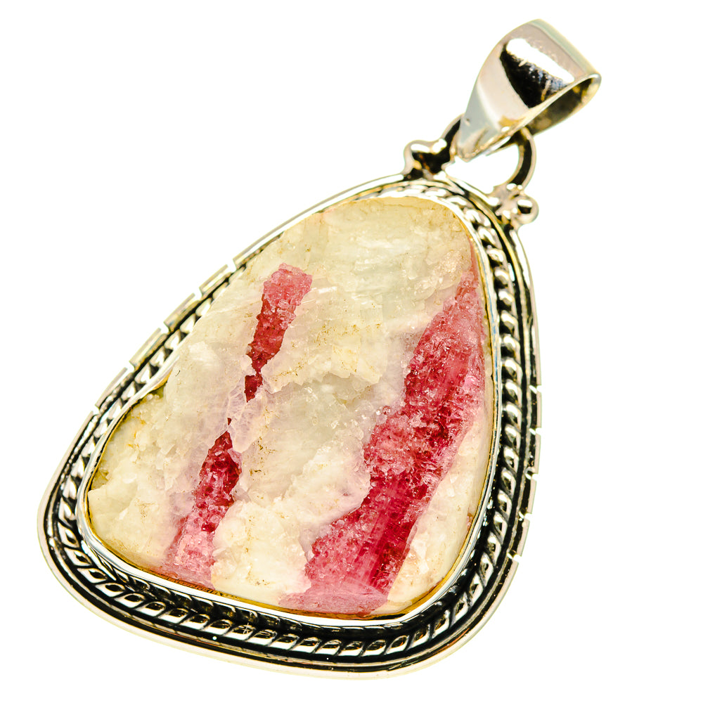 Teardrop druzy gemstone pendant with silver-tone frame and red crystal streaks