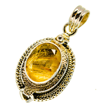Rutilated quartz pendant with yellow-gold stone in ornate 925 sterling silver setting.