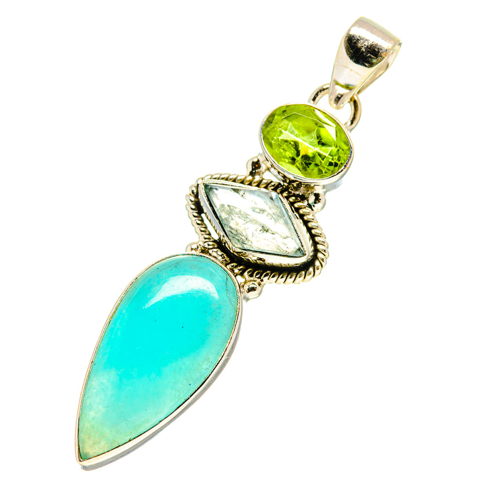 Sterling silver pendant with blue opal teardrop, green peridot, and pale aquamarine