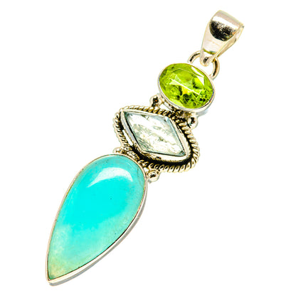 Sterling silver pendant with blue opal teardrop, green peridot, and pale aquamarine