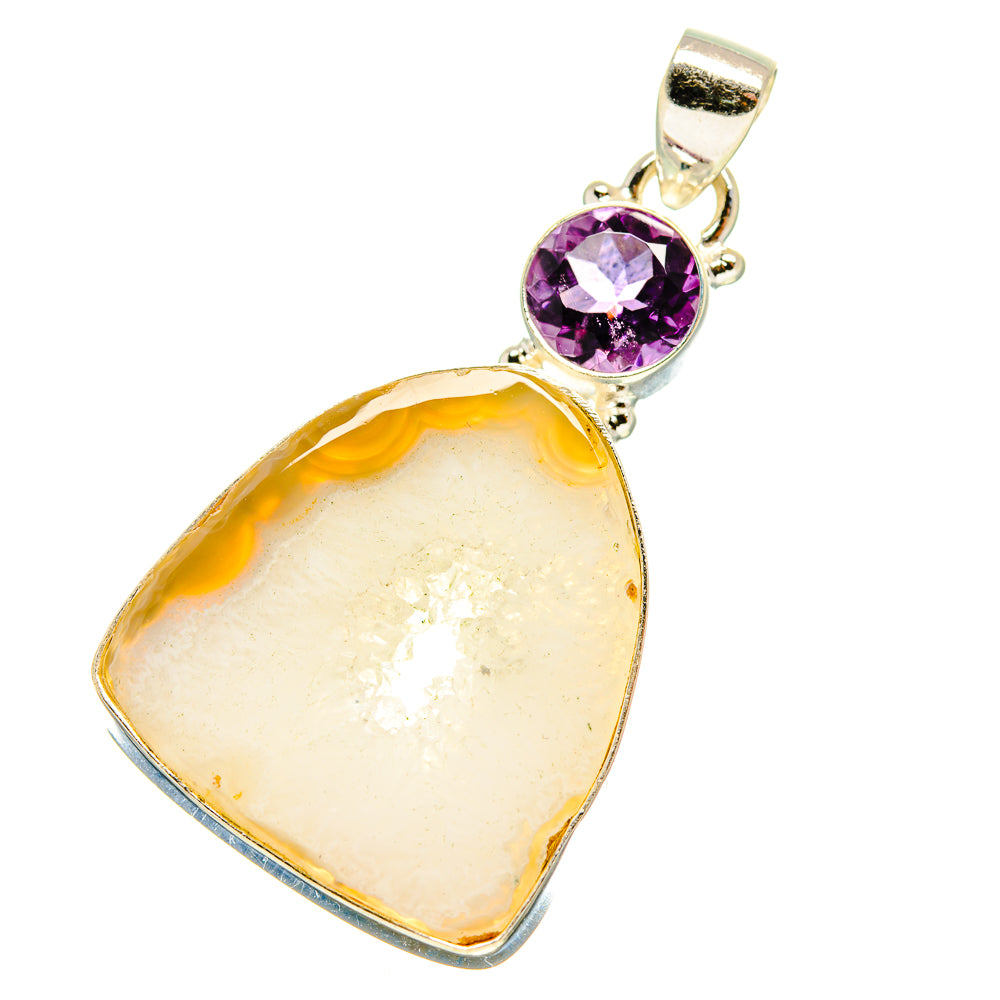 White Geode Slice, Amethyst Pendants handcrafted by Ana Silver Co - PD759730