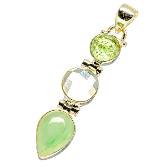 Green Moonstone, White Quartz, Green Tourmaline Pendants handcrafted by Ana Silver Co - PD759768