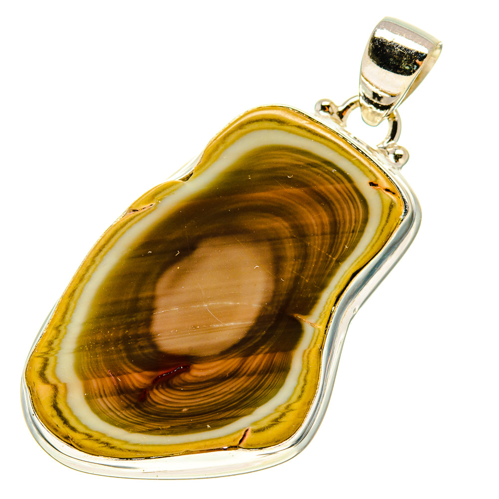 Yellow-brown striped jasper pendant with sterling silver bail and loop