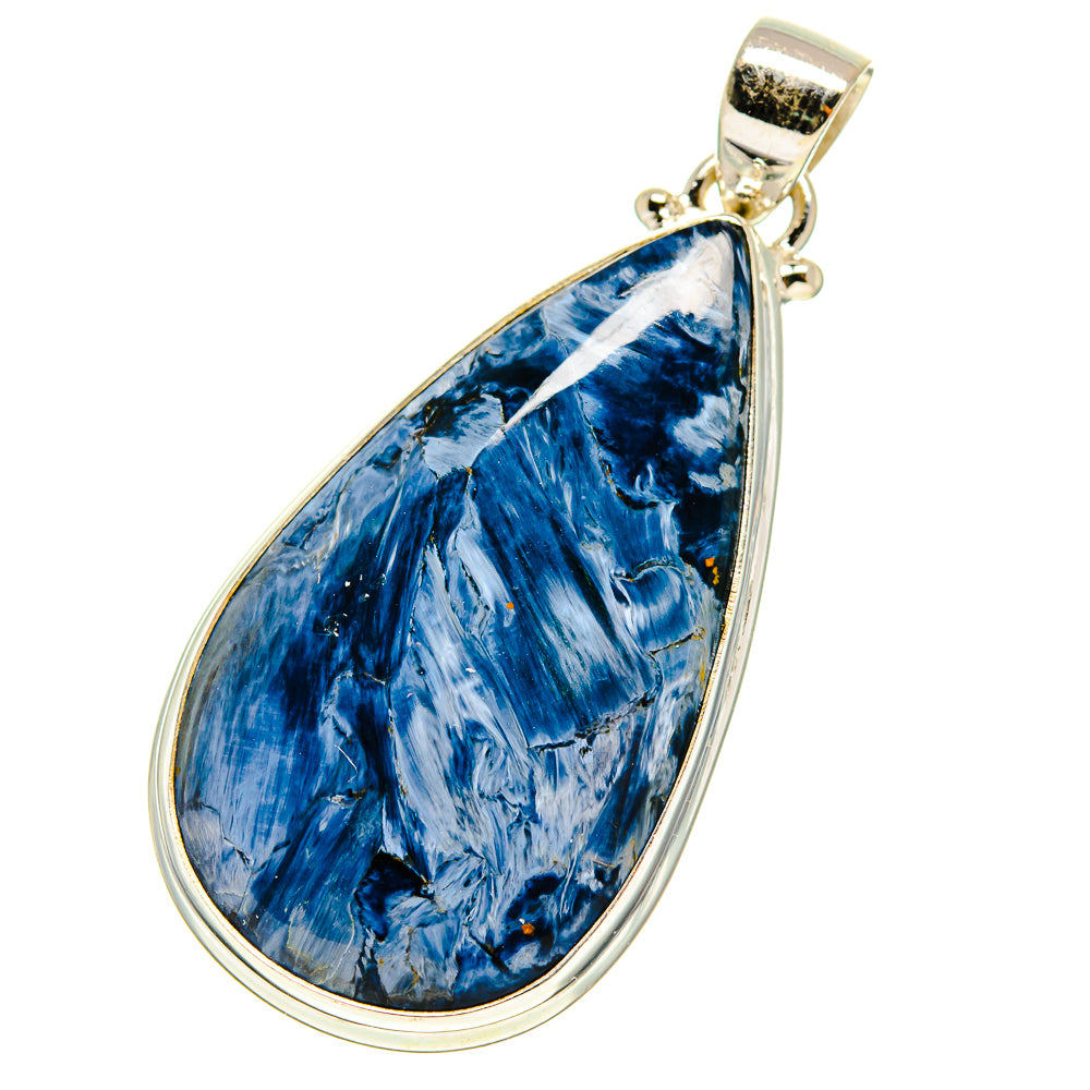 Blue pietersite teardrop pendant in 925 sterling silver bezel and bail