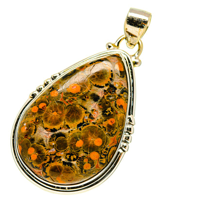 Teardrop jasper pendant with sterling silver bezel and gold-toned bail