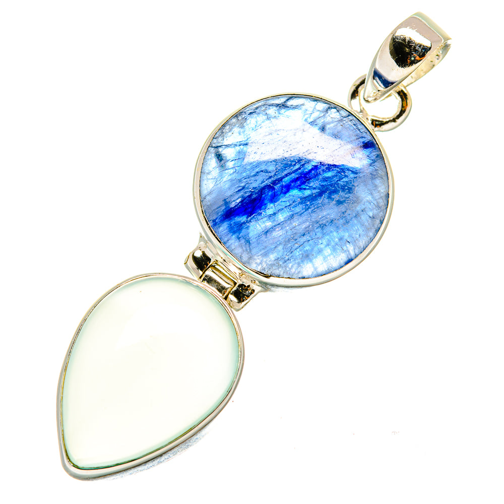 Sterling silver pendant with round blue chalcedony and teardrop white stone drop