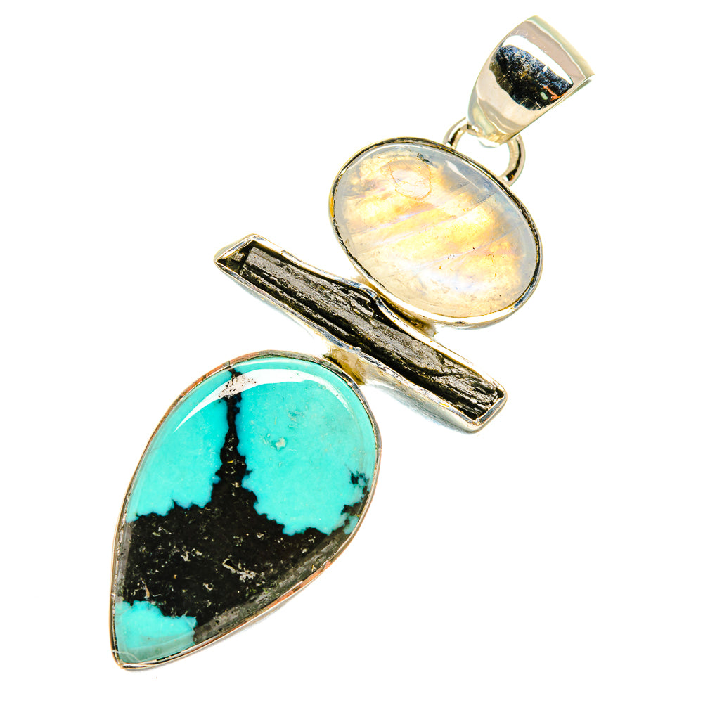 Sterling silver pendant with teardrop turquoise and oval rainbow moonstone