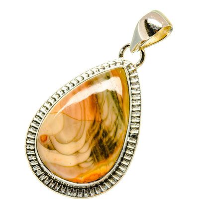 Teardrop jasper pendant with 925 sterling silver bail and raised textured frame