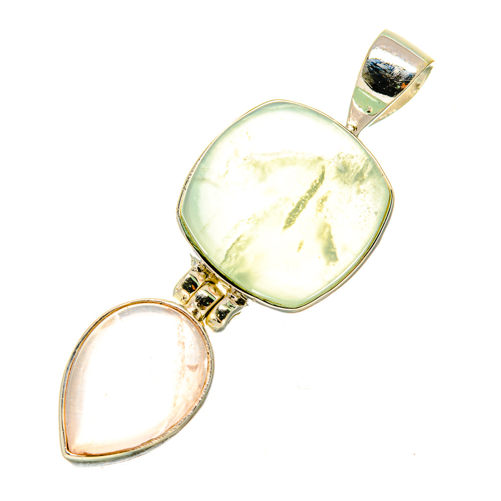 Two-stone pendant with pale green and pink teardrop cabochons in silver bezel