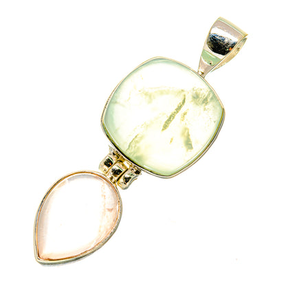 Two-stone pendant with pale green and pink teardrop cabochons in silver bezel