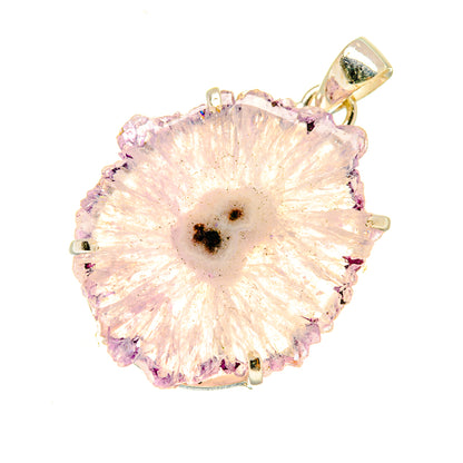 Amethyst stalactite pendant with pink-purple druzy slice and gold-tone prong setting