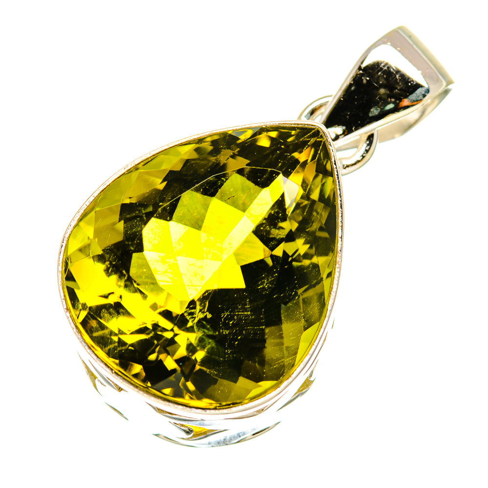 Sterling silver quartz pendant with oval yellow-green gemstone and bail loop