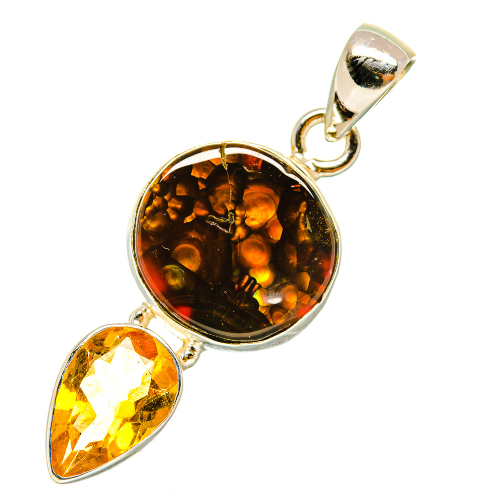 Sterling silver pendant with round amber fire agate and pear citrine stone