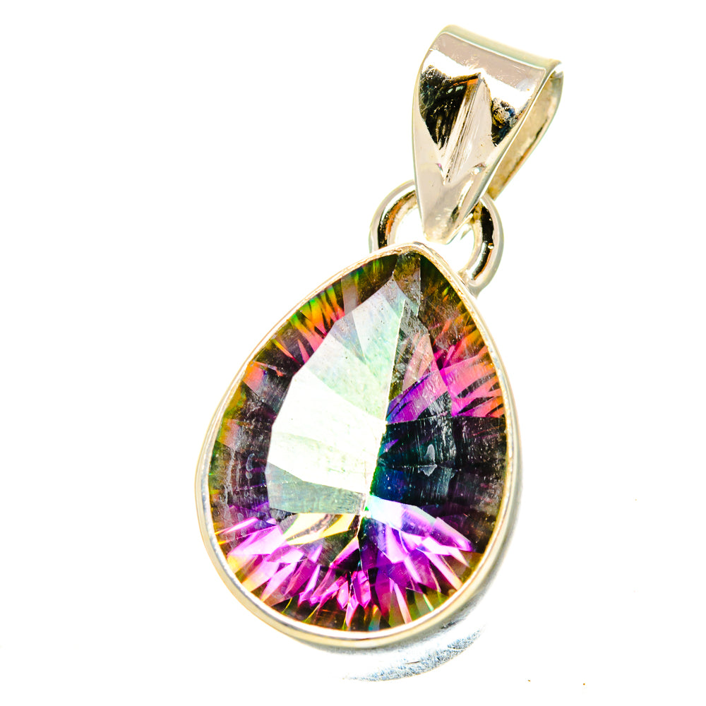 Mystic topaz teardrop pendant in 925 sterling silver bezel, multicolor rainbow gemstone