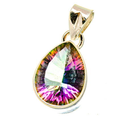 Mystic topaz teardrop pendant in 925 sterling silver bezel, multicolor rainbow gemstone